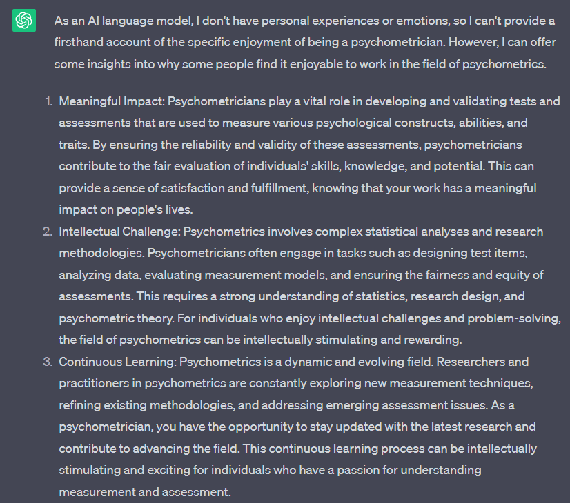 Why be a psychometrician chatgpt item writing