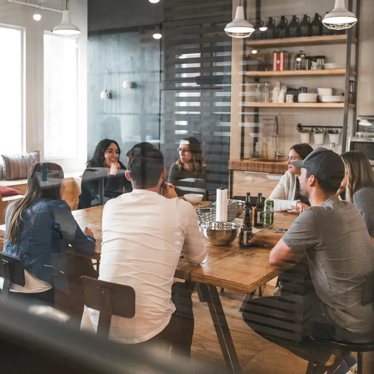 A group of students discussing