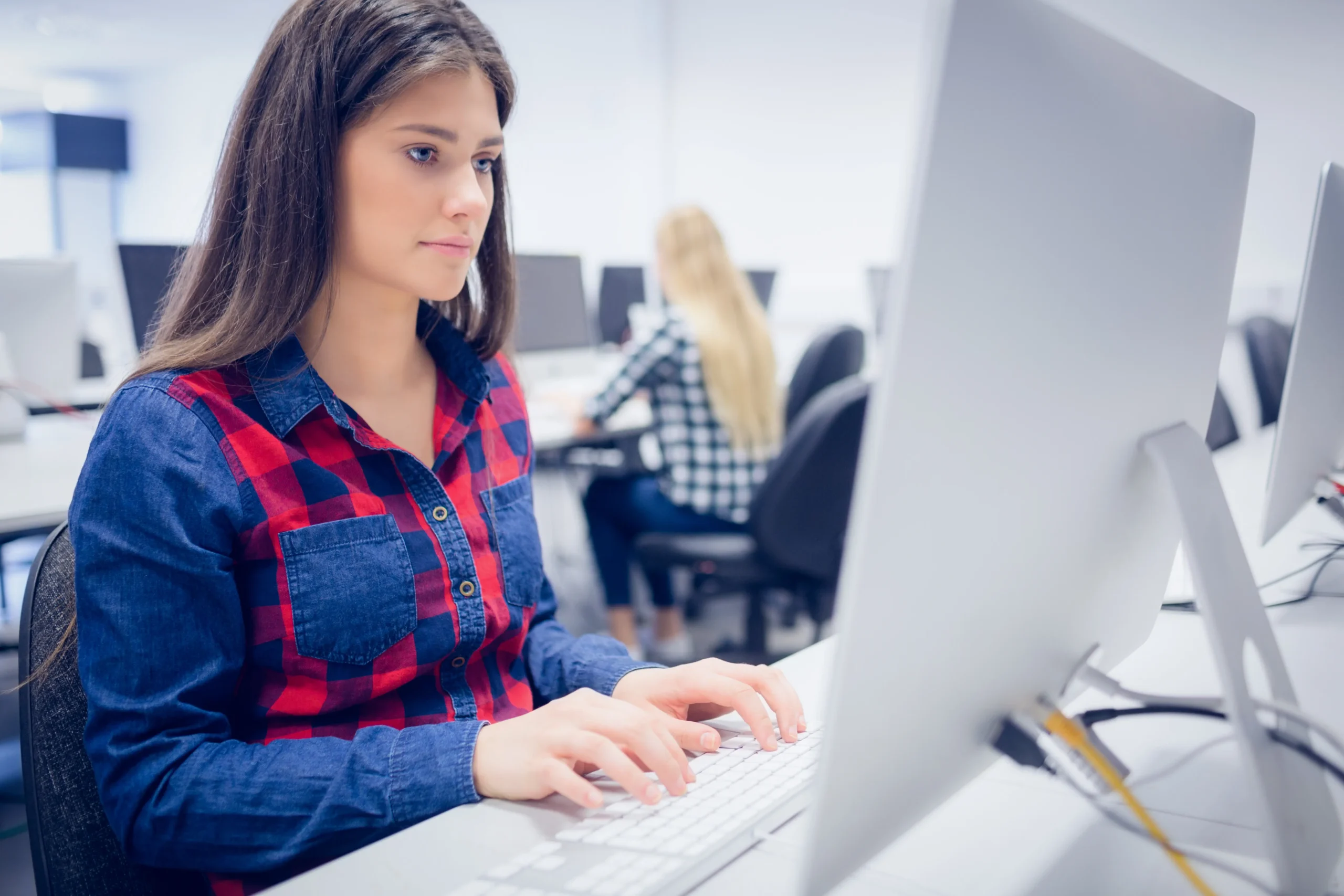 woman taking online test woman taking online test