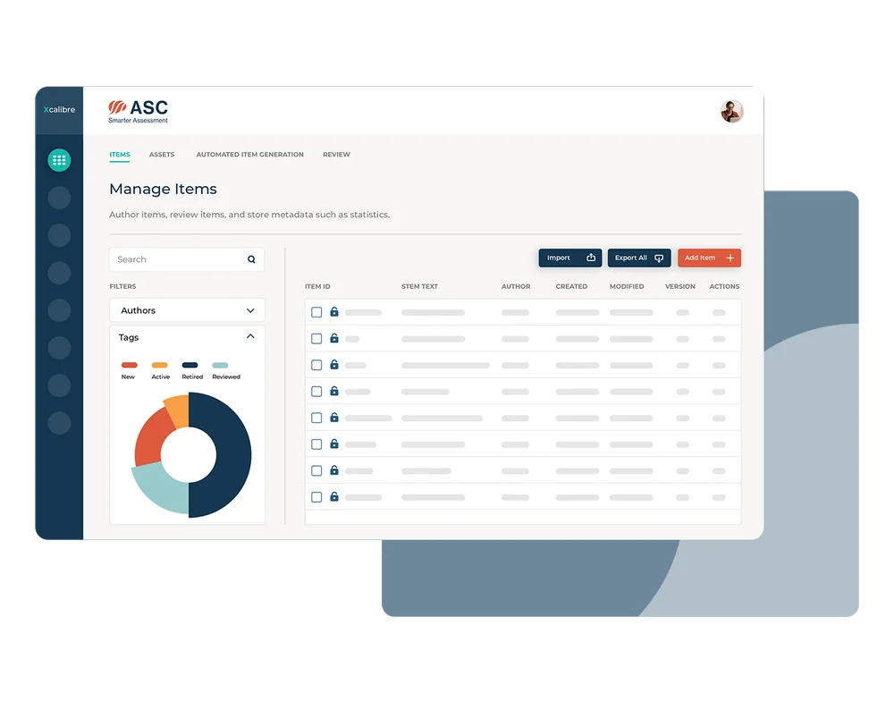 Assess ai item banking screen